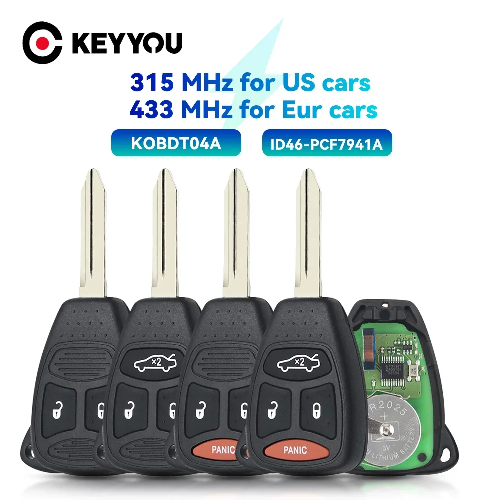 KEYYOU With Battery KOBDT04A Remote Car Key For Dodge Chrysler Jeep Dakota Durango Charger 300 Aspen Grand Cherokee Wrangler