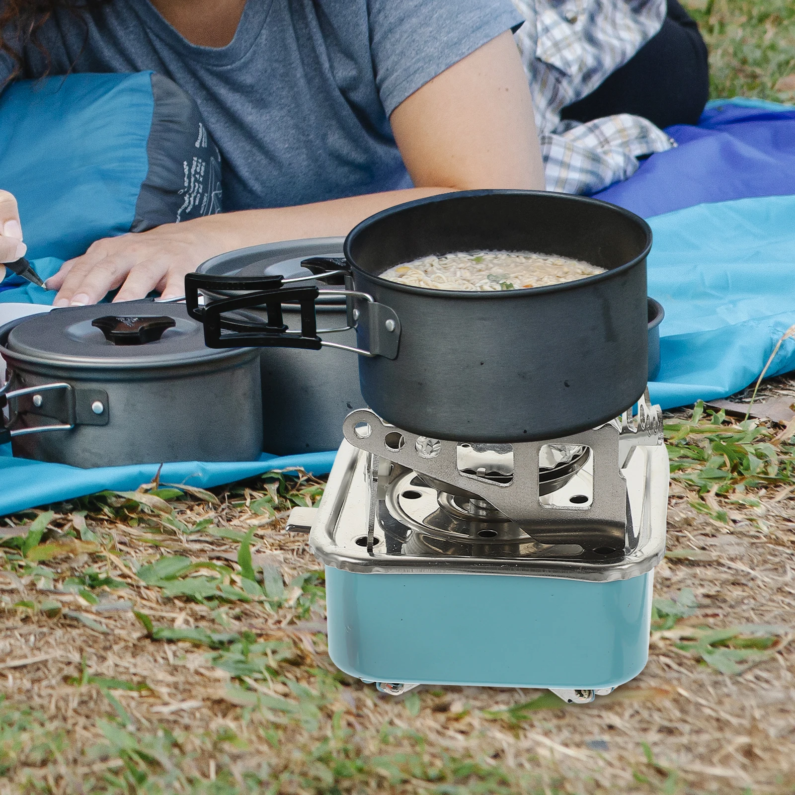 

Portable Mini Square Gas Stove Foldable Camping Cooker Green Small Stove Pipe Clip Outdoor Hiking Travel Lightweight titanium