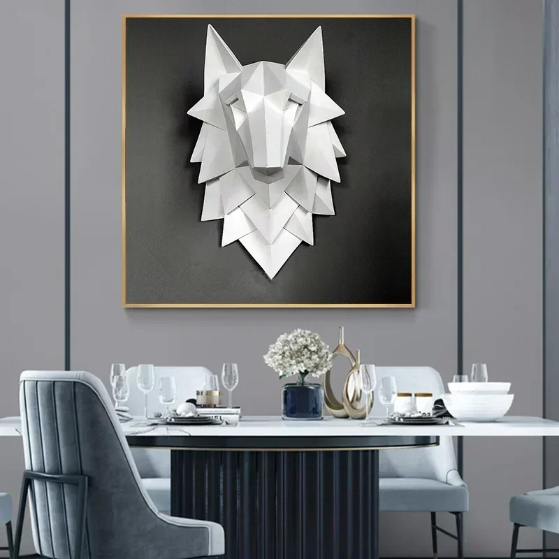 

Wolf Head Statue Nordic Geometric Wolf Head Wall Hanging Decoration Living Room Wall Mural Creative Bar Cafe Wall Decoration