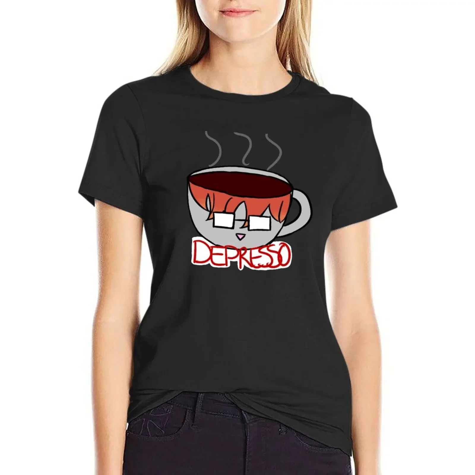 

707 - Depresso T-Shirt customizeds blacks tees kawaii clothes t-shirt dress for Women plus size sexy