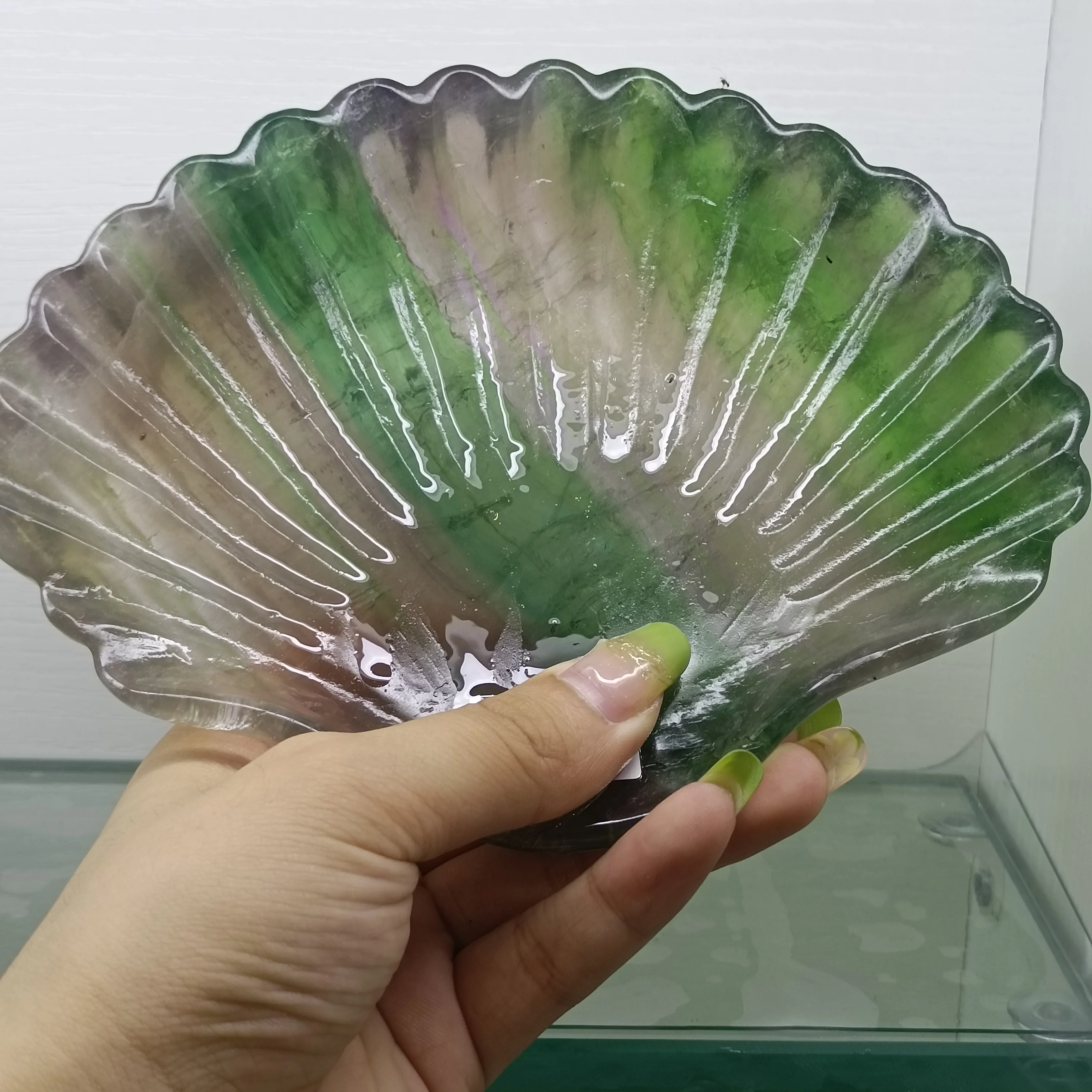 

12-14cm 1pc Natural crystals Color Fluorite Carved Shell Shape plate Reiki Healing Stone Home Decor ornament gifts