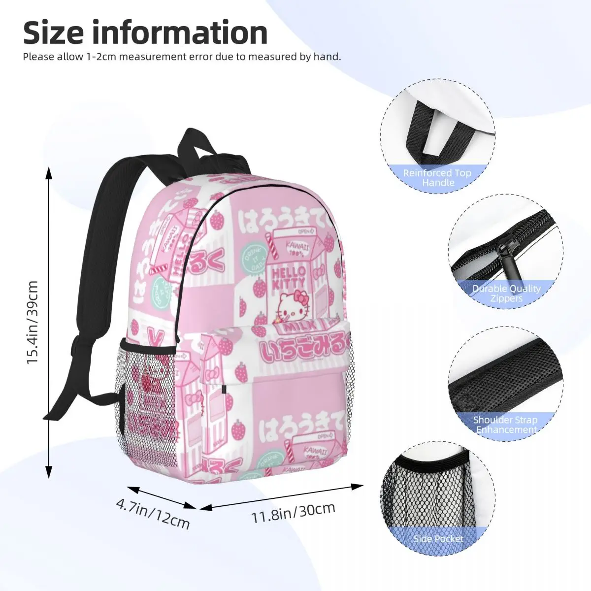 Hello Kitty 15-Inch Waterproof Backpack - Lightweight Travel Bag with Multiple Pockets for Organization