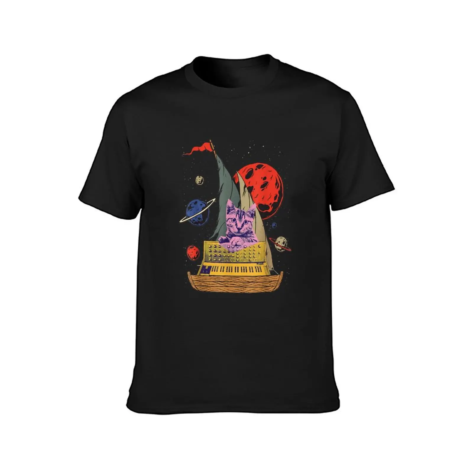 Cat On Synthesizer In Space Funny Cat Synth T-Shirt aesthetic clothes oversized blacks black t-shirts for men