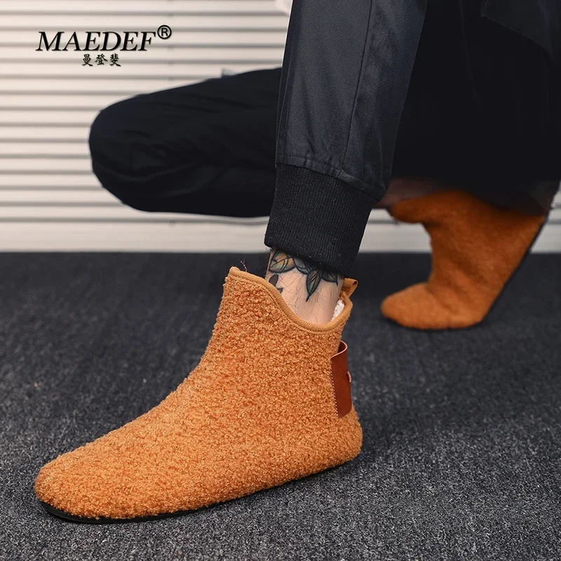 MAEDEF-zapatos de alta calidad para hombre, mocasines de algodón cálido, antideslizantes, informales, color marrón, para interior y dormitorio