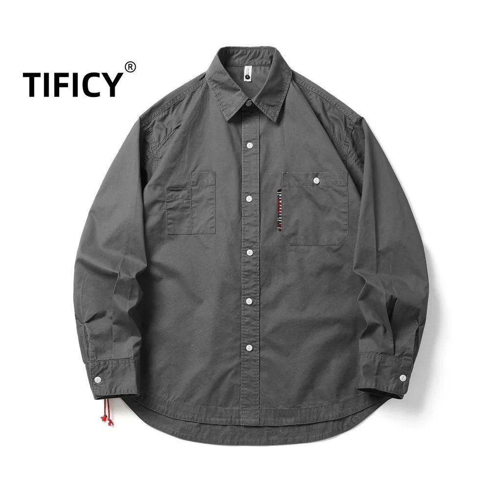 Japanese Retro Pure Cotton Washed Workwear Lapel Shirt Men's Spring and Autumn Versatile Loose Casual Long Sleeved Shirts Top