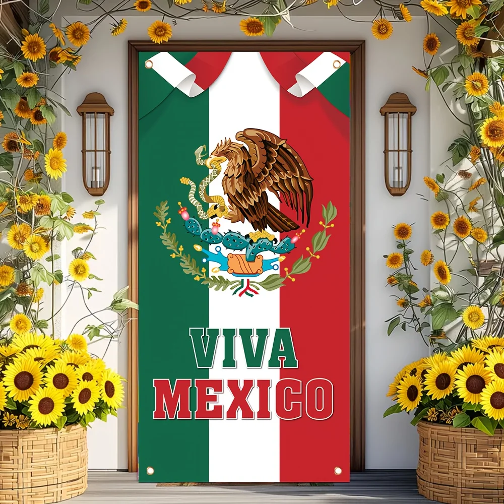 1 Stück mexikanischer Unabhängigkeitstag Party Dekor Türabdeckung Banner Adler Schlange Kaktus mexikanischer Stil Festival Party Veranda Dekor Hintergrund