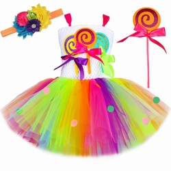 Rainbow Candy Lollipop Costume per ragazze festa di compleanno Tutu Princess Dress Ball Gown Kids Carnival Christmas Halloween Clothes