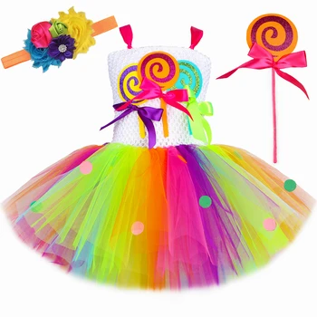 Regenbogen Candy Lollipop Kostüm für Mädchen Geburtstag Party Tutu Prinzessin Kleid Ballkleid Kinder Karneval Weihnachten Halloween Kleidung