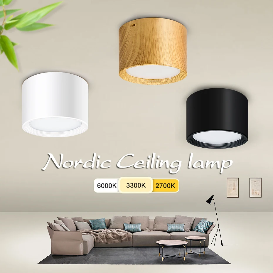 Surface Mounted LED Downlight Wood Grain Ceiling Lamps Dimmable Led Spot Lights Ceiling Fixtures Indoor Lighting