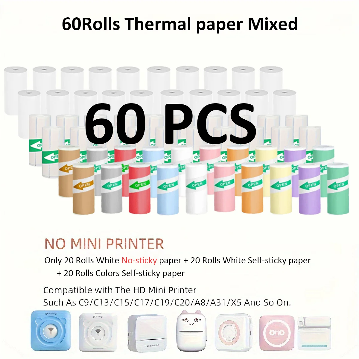 60PCS Thermal Paper MINI Printing wholesale Self-adhesive Label Sticker For Mini Printers Stickers Photo Sticky paper scrapbook