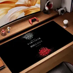 Black Background Red White Flowers Mouse Pad Large Gaming Computer Keyboard Desk Pad with Non-Slip Rubber Gift for Friends