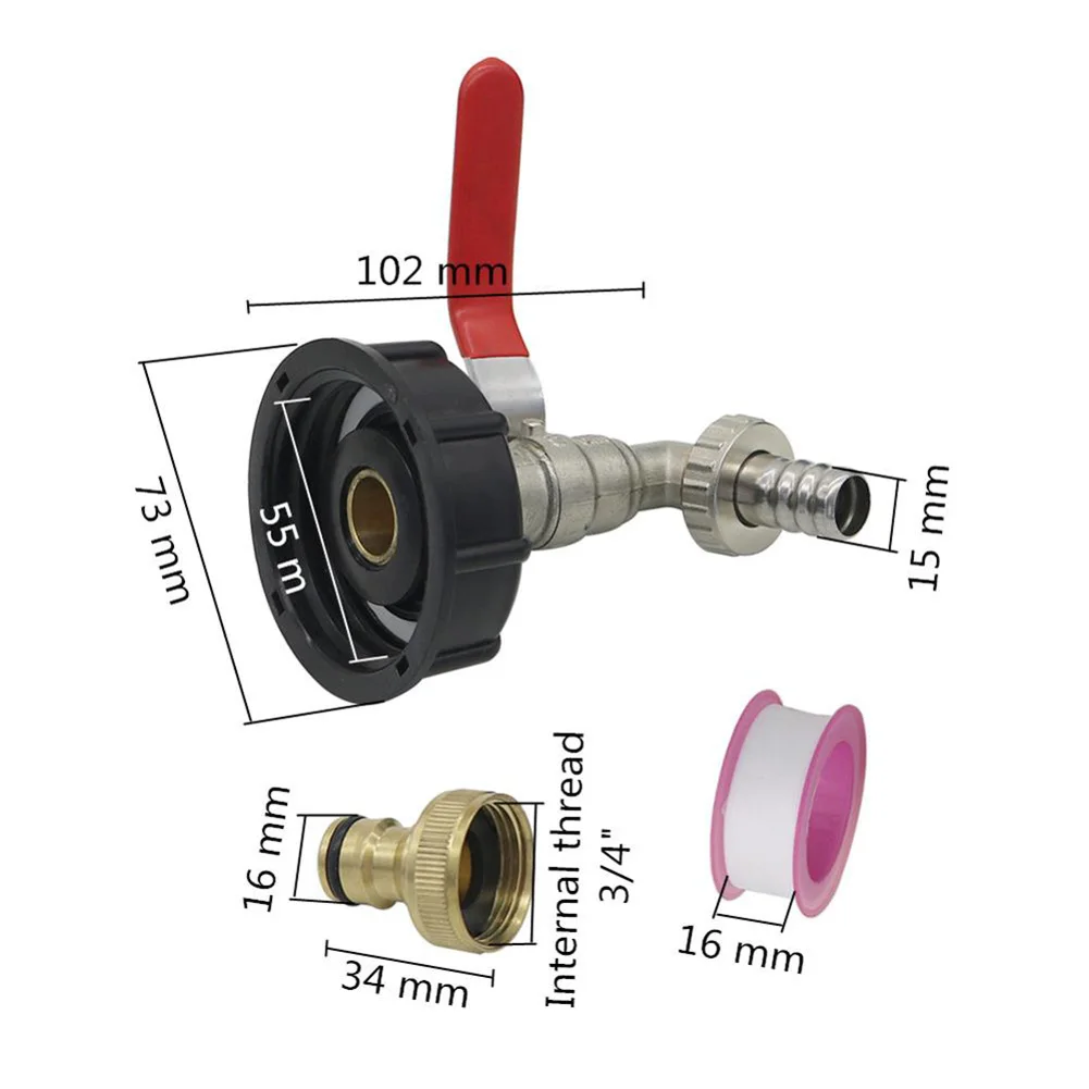 1 2 for ibc Tank Adapter Faucet Adapter Iron Brass Tap Garden Water Connectors Drain Adapter Replacement Valve Kit