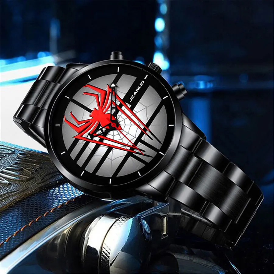 New fashion large dial cool spider pattern trend men's steel strap wristwatch watch business cross-border quartz watch