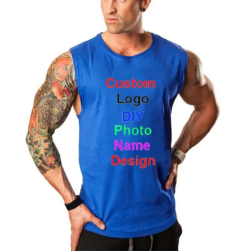 Imagen 2 del producto Camiseta sin mangas de algodón para hombre con logotipo de marca personalizado, camiseta sin mangas para culturismo, chaleco de Fitness, ropa de entrenamiento