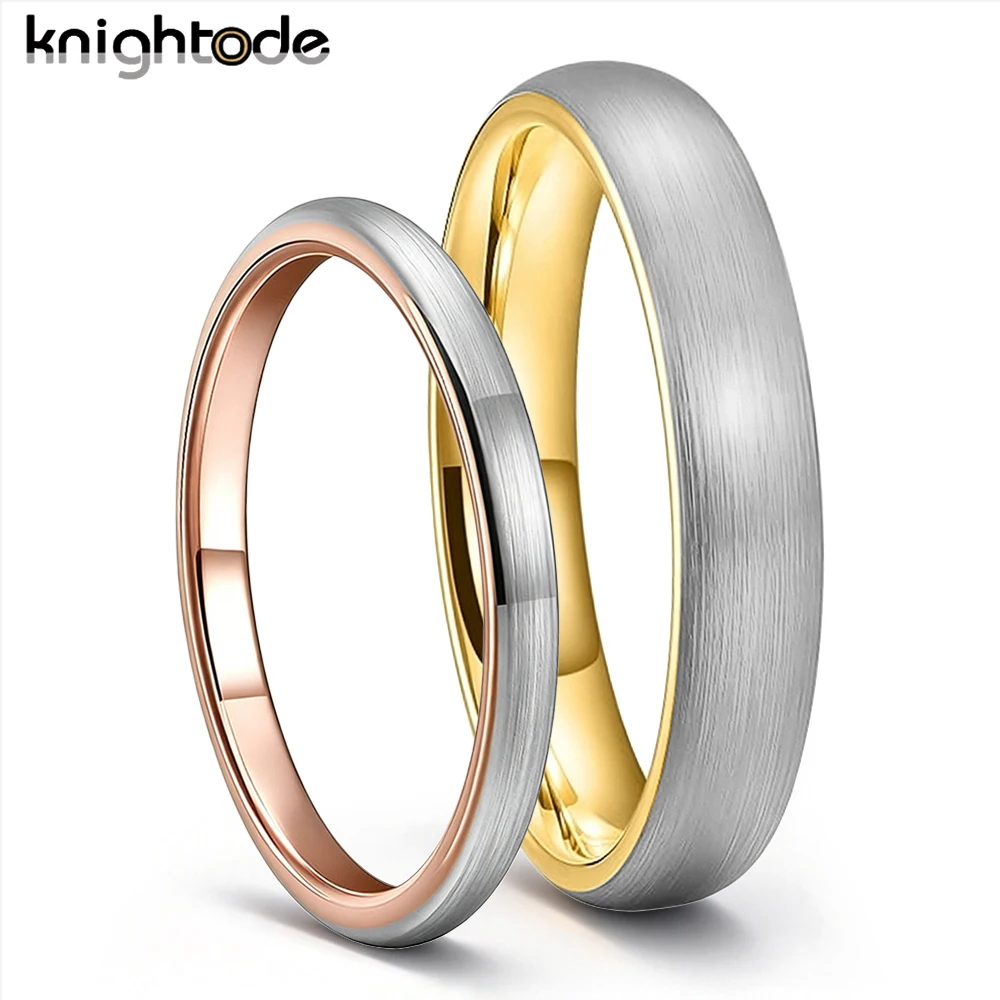 2mm 4mm Women's Tungsten Carbide Ring Silver Dome Brushed Finish Fashion Jewelry Engagement Wedding Band