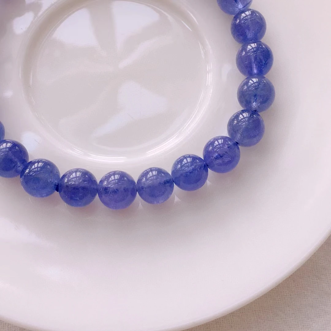 7.5mm Natural Blue Tanzanite Tanzania Round Beads Bracelet Women Men Tanzanite Jewelry Beads Wealthy Stone Rare AAAAAAA