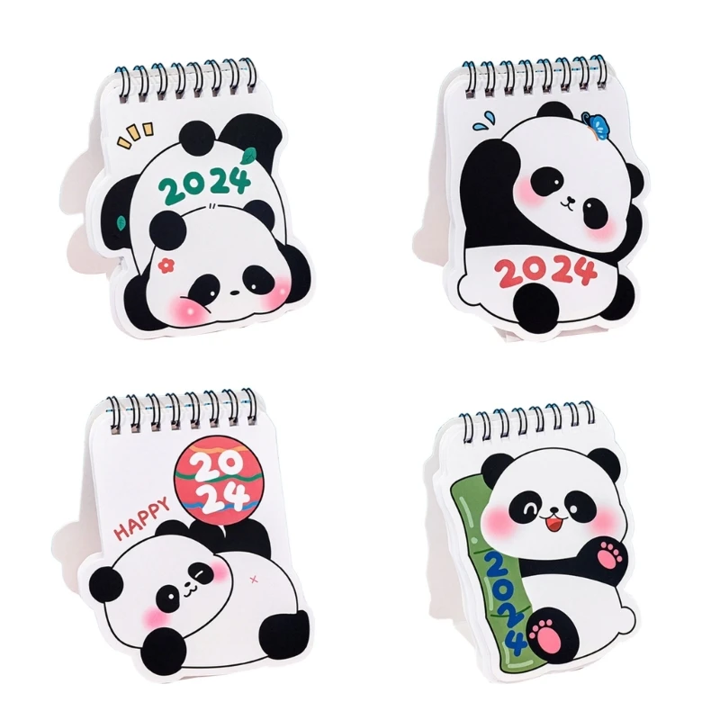 2024 Kalender Meja Mini Panda Kalender Flip Planner untuk Rumah Kantor Sekolah