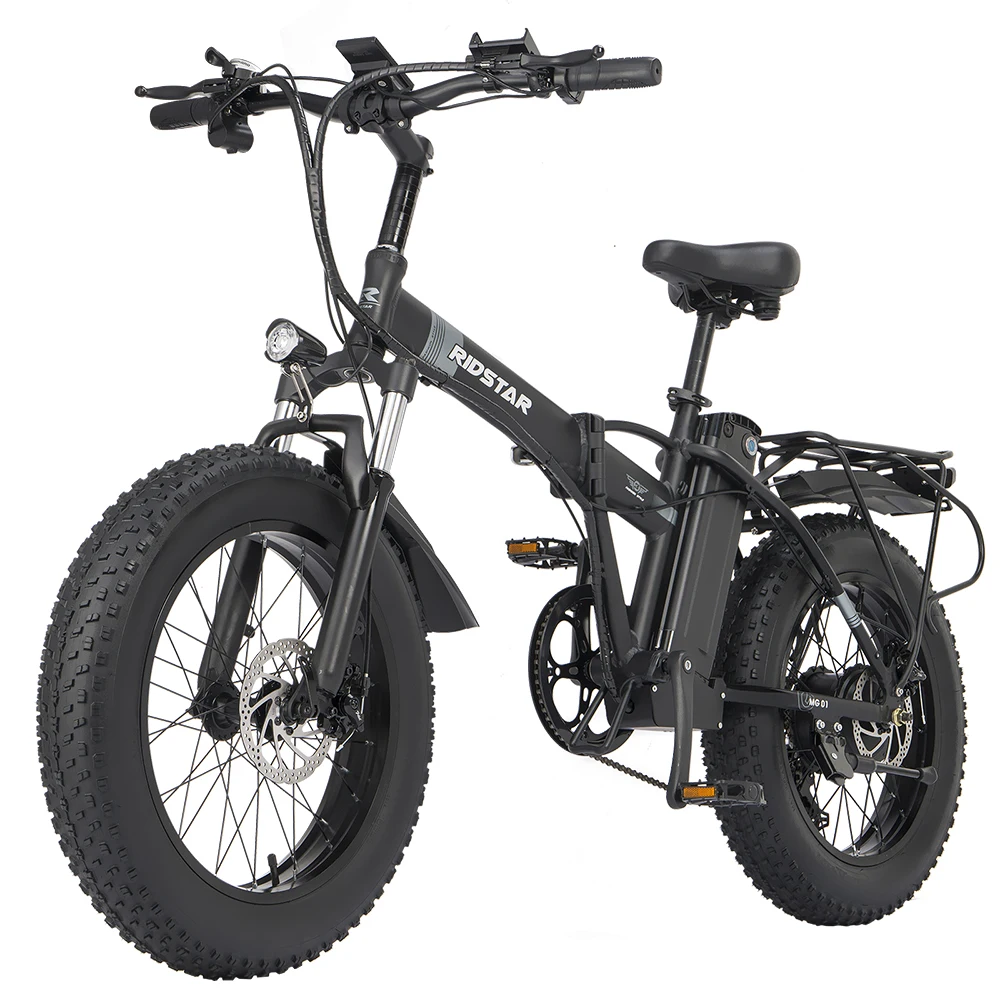 Ridstar E20 Folding Electric Bicycle 1000W 48v 14AH Fat Tire Ebike Mountain 20 Inch Electric Bikes Beach Cycling With Back Seat