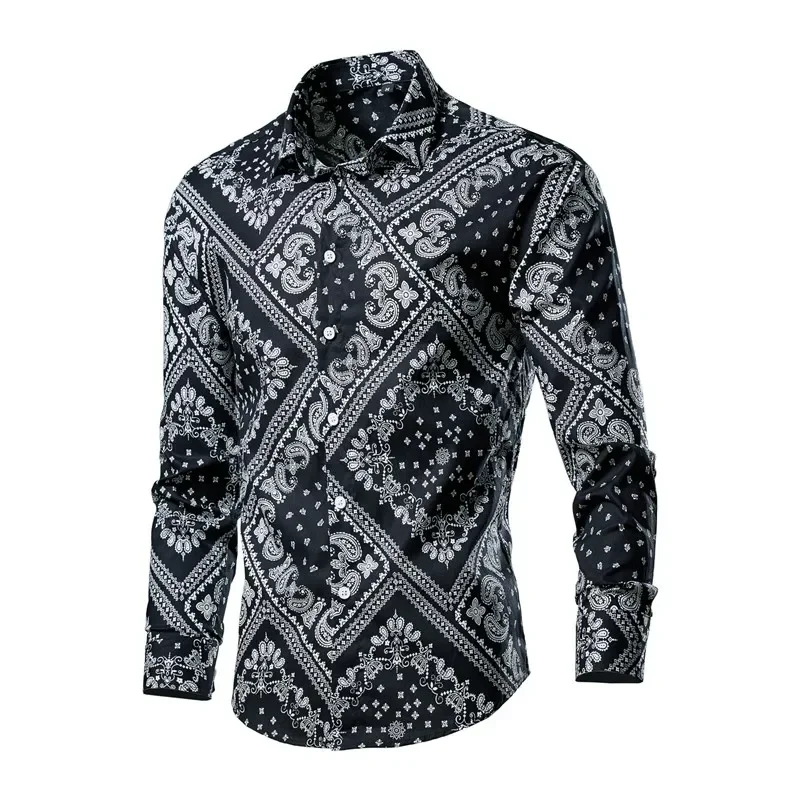 Casual Blouse Homme Baroque Banquet Shirt Paisley Men Shirt Luxury Korean Mens Long Sleeve Print Shirts Men Slim Fit