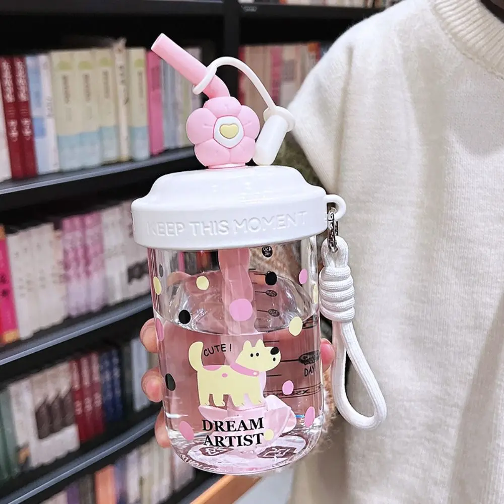 

Anti Drop Dust Cap Water Bottle Heat-resistant High-capacity Drinking Cup Cartoon Handheld Straw Bottle Birthday Gift