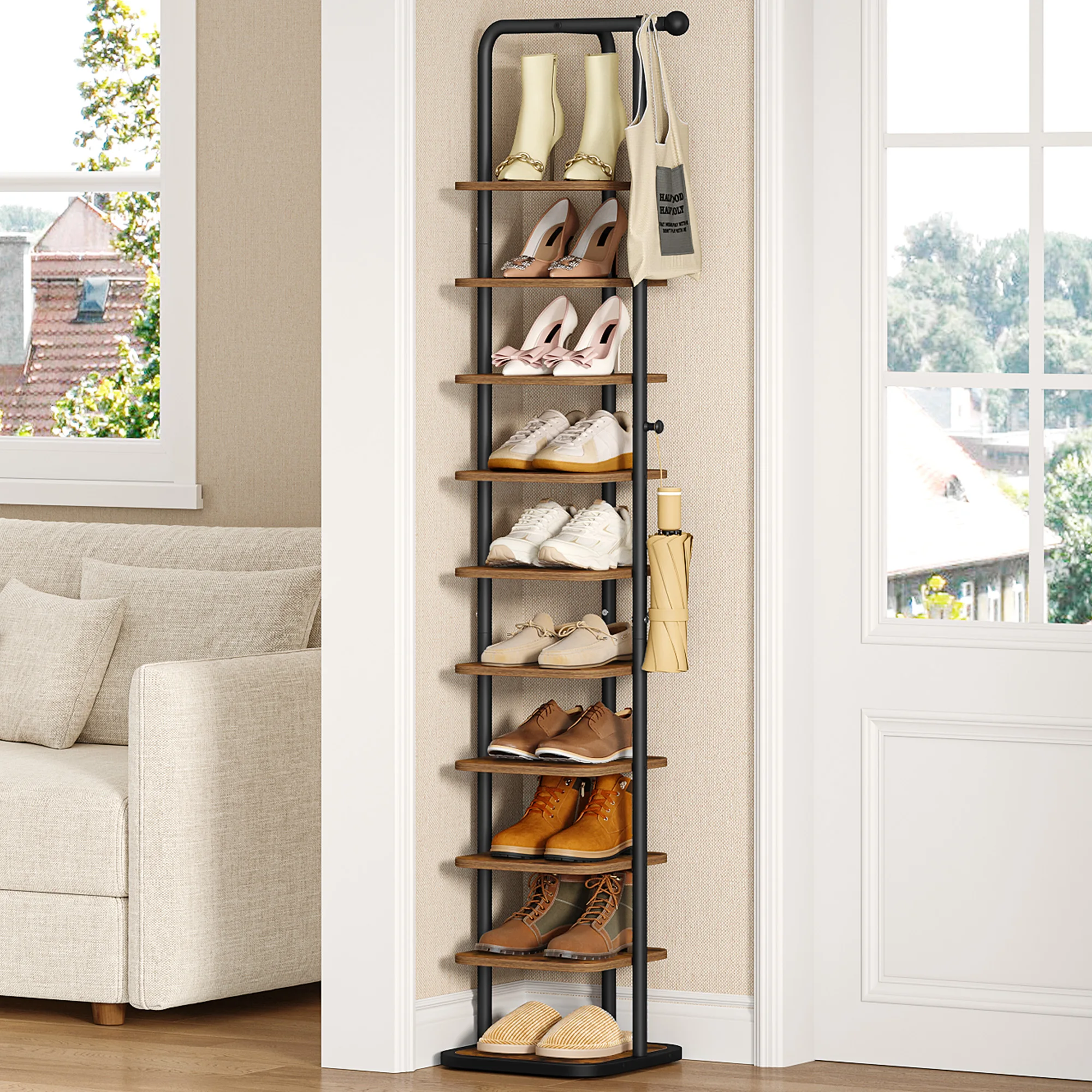 Étagère à chaussures, étagère à chaussures à 10 niveaux, étagère à chaussures verticale étroite, étagère réglable, pour entrée, salon, chambre à coucher, couloir