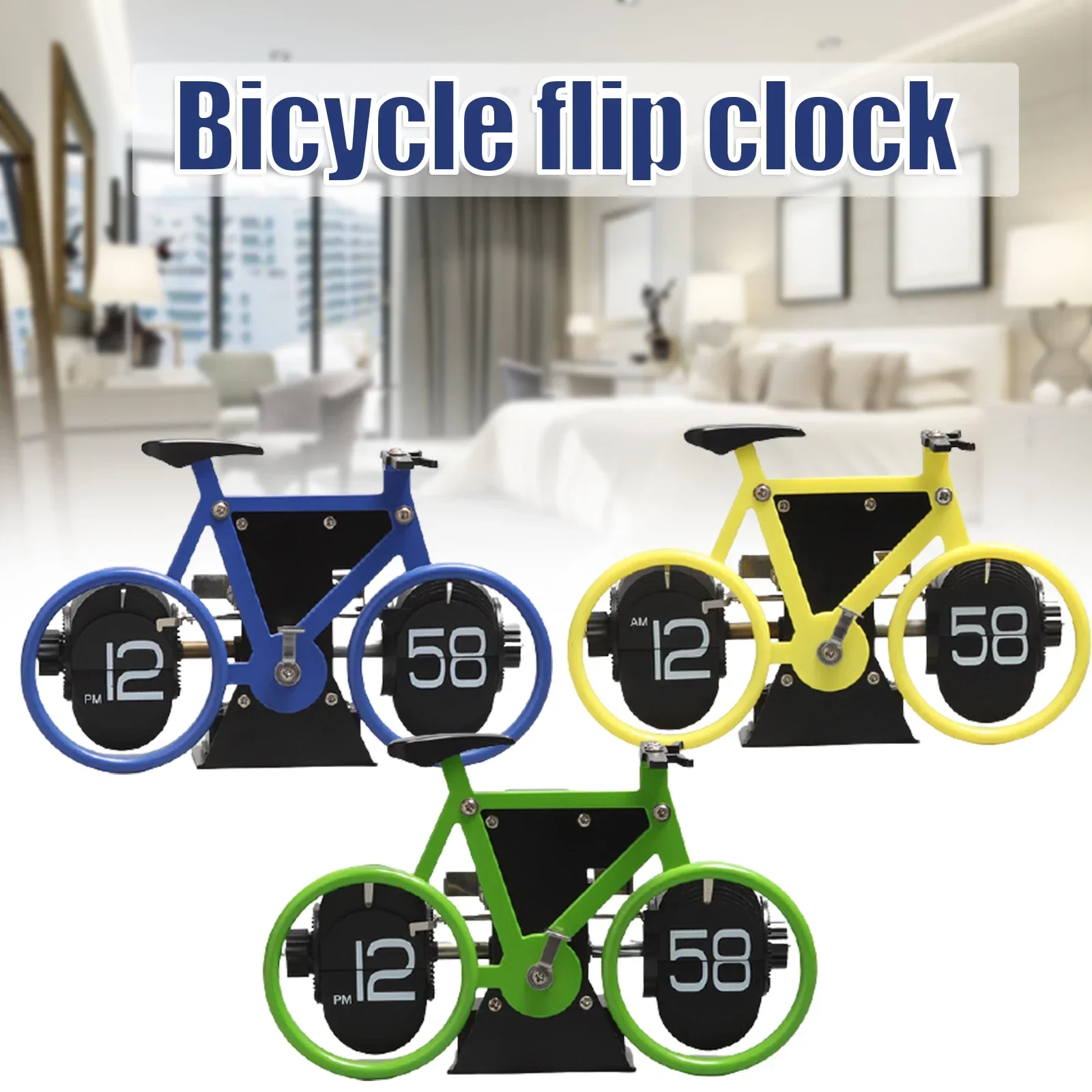 Vintage Bicycle Shaped Flip Page Clock Automatic Flip Down Clock 12 Hour AM/PM Show Number Clocks Home Office Desktop Decoration