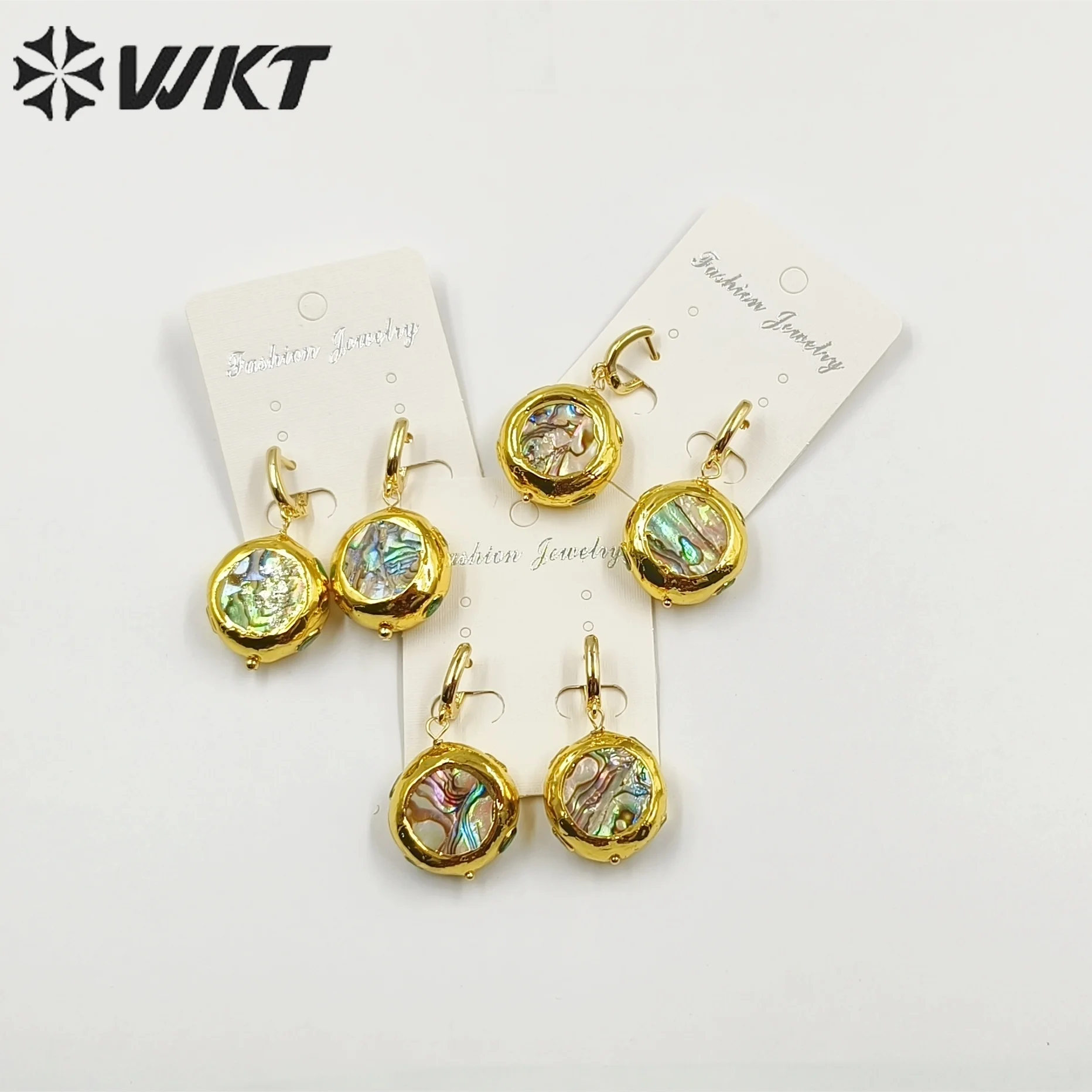 WT-MPE100 Classic Retro Natural Abalone shells with High Quality Gold-Plated for Women Commuter Earrings