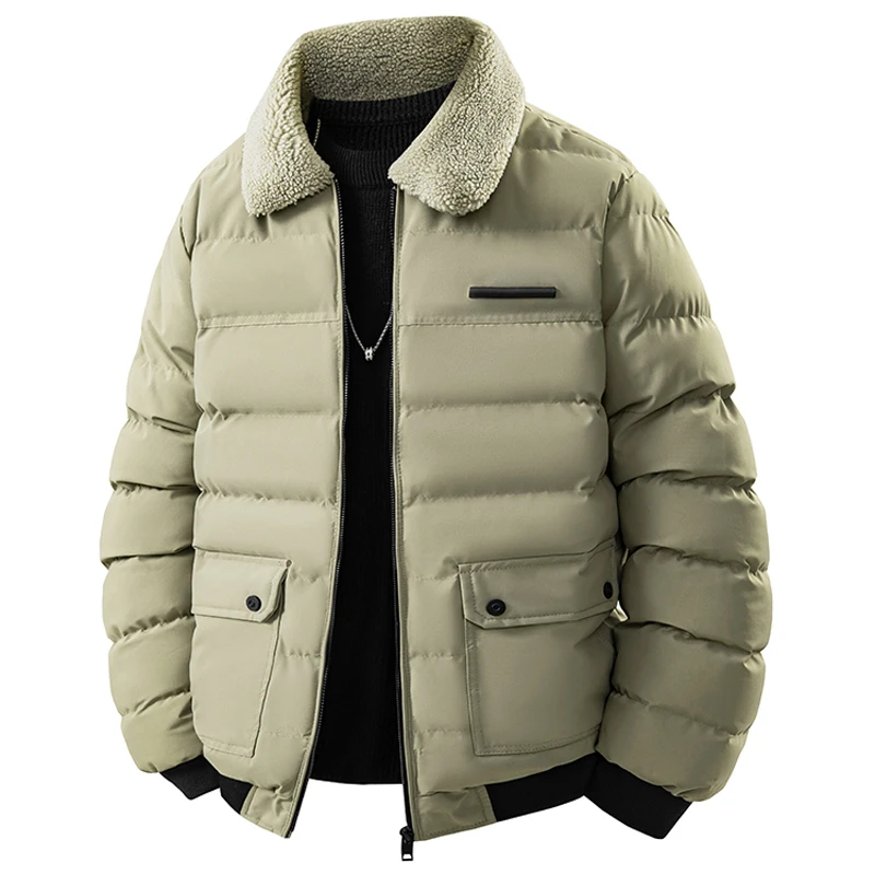 سترة قطنية شتوية للرجال، سترة سميكة، سترة قطنية عصرية للشباب بقصة ضيقة، ياقة من الفرو، معطف سميك لطية صدر السترة