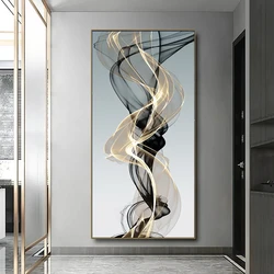 Abstract Modern Nordic Gold Geometry Gold Grey Line Wall Art Canvas Painting Poster Picture Print For Living Room Home Decor