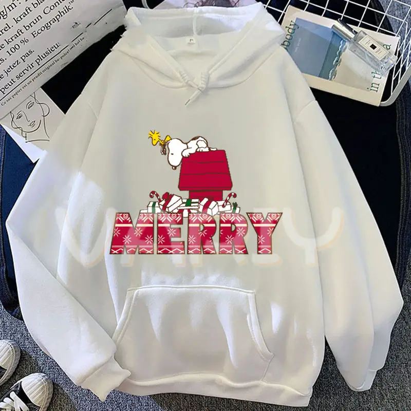 Harajuku Women\'s Hoodie Cute Snoopy Hoodies Printing Long Sleeve Casual Merry Christmas Sweatshirt Streetwear Y2k Clothes Unisex