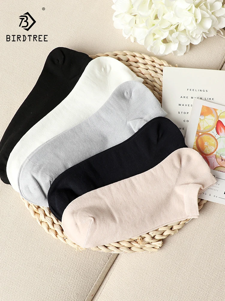 

Birdtree 3 шт., 80% шелковые дышащие носки-лодочки для мужчин, тонкие простые однотонные короткие носки с защитой от запаха, 2024, летние P41489QC