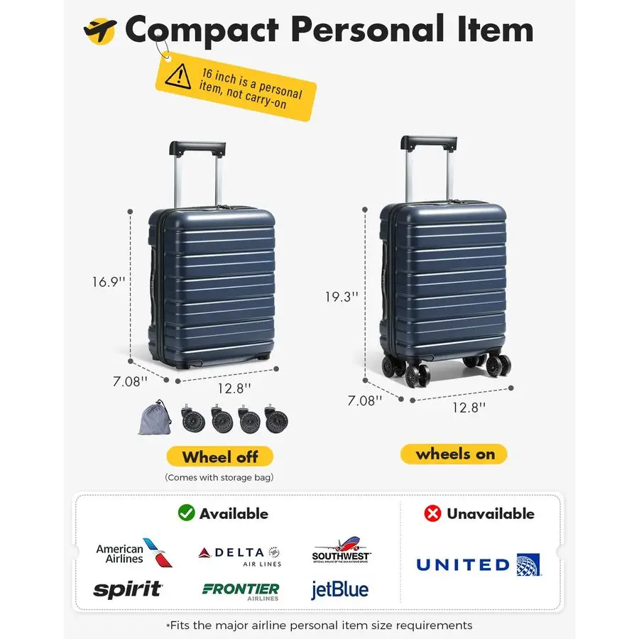 Inch Underseat Carry On Luggage Airline Approved, Hard Shell Suitcase with TSA Lock, Lightweight Spinner Wheels Durable ABS Comp view 5