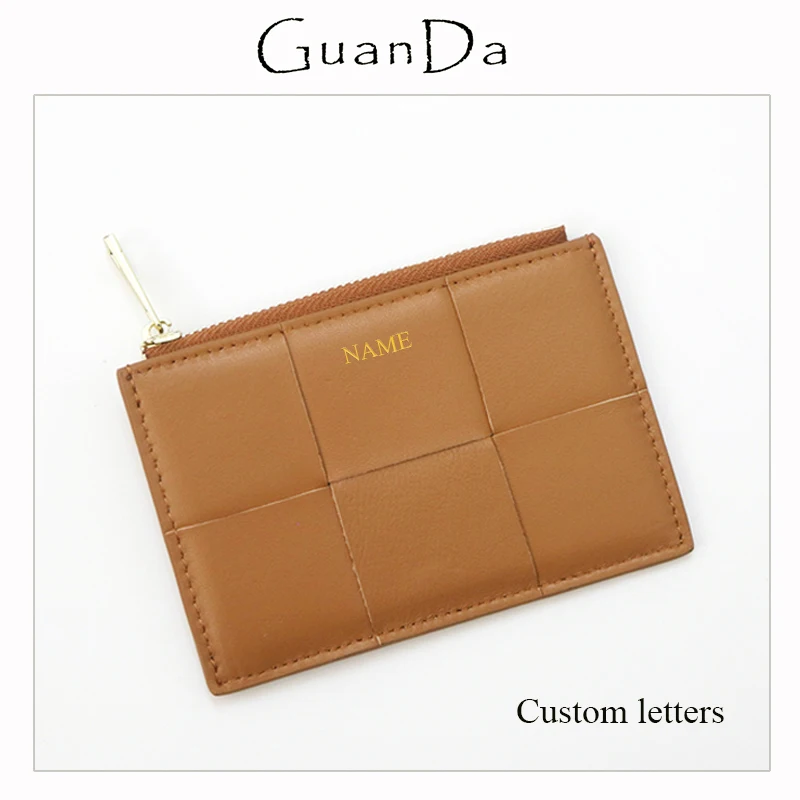 

Luxury Weave Genuine Leather Women Wallet Small Slim Woven Zip Credit Card Holder Knit Sheep Skin Female Money Bag Coin Purse