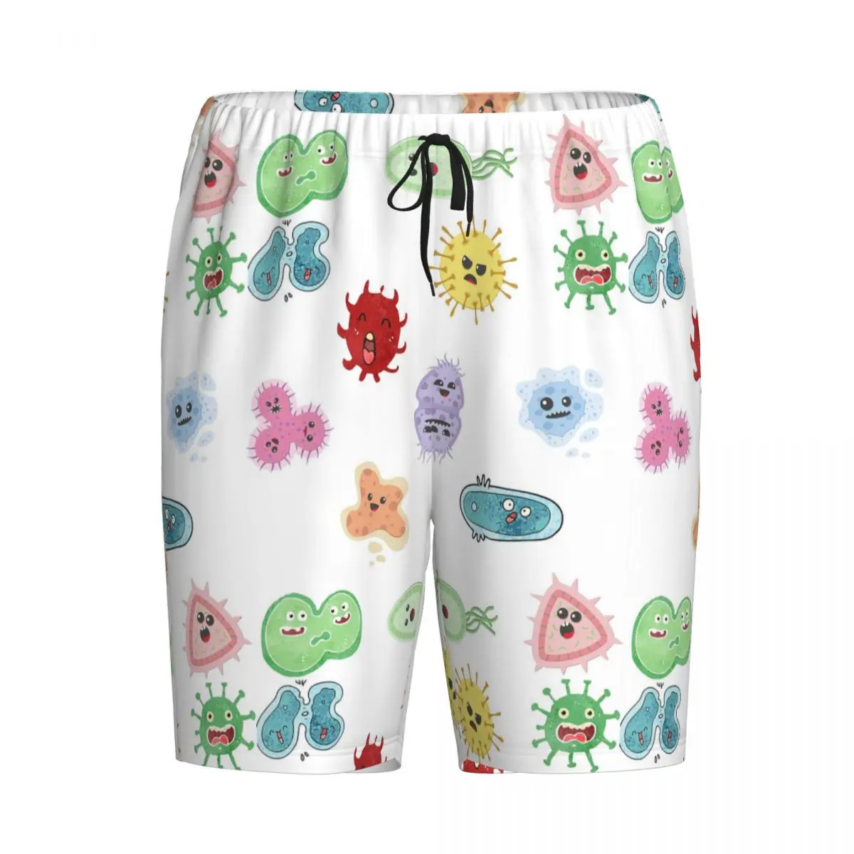 

Мужские пижамные штаны/шорты для сна с принтом милых микробов, бактерий, вирусов, E. coli, микробиологических мотивов