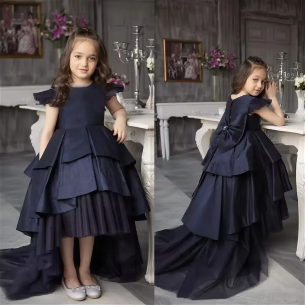 

Customized Flower Girl Wedding Dress Puffy Tiered with Bow Princess Birthday Party Evening Dress Kids First Communion Gown