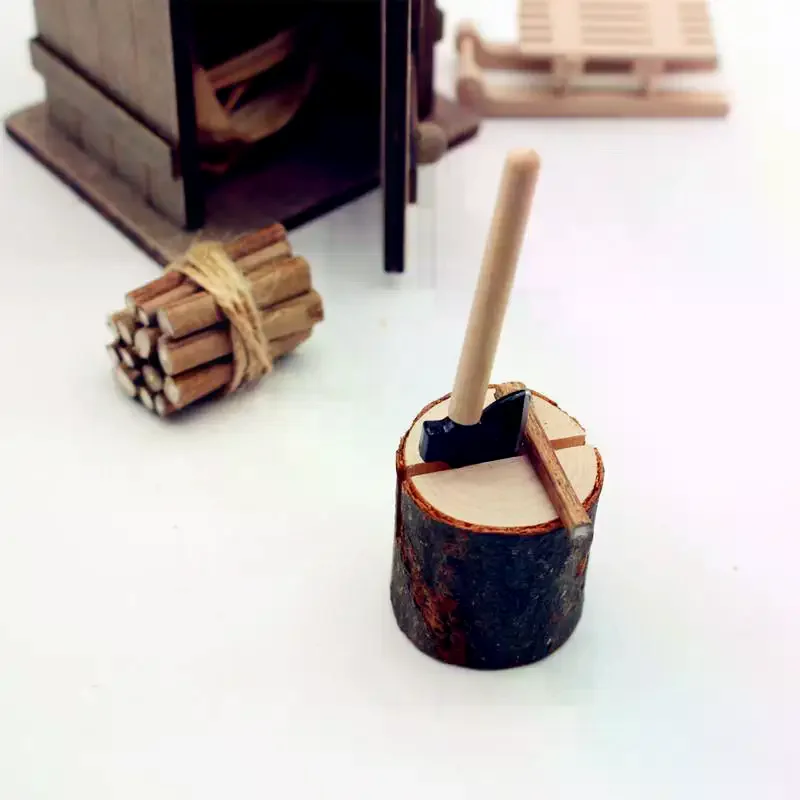 1/3Pcs New Fashion 1:12 Dollhouse Simulation Miniature Field Chicken Nest Axe Woodcutting Countryside Toilet Decoration