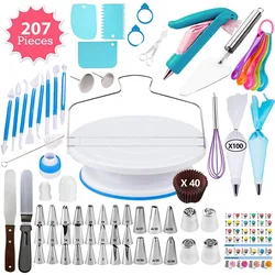 Baking Supplies Kit Nozzle Piping Tips Icing Bag Cake Rotary Turntable Cake Decorating Tools Set For Bignner and Cake Lovers