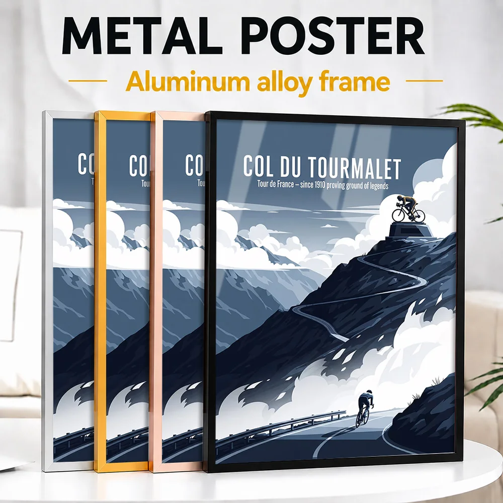 Tour De France Col Du Tourmalet Cycling Framed Aluminum Metal Poster Personalized Photo Scenic Road Style Wall Art For Bedroom