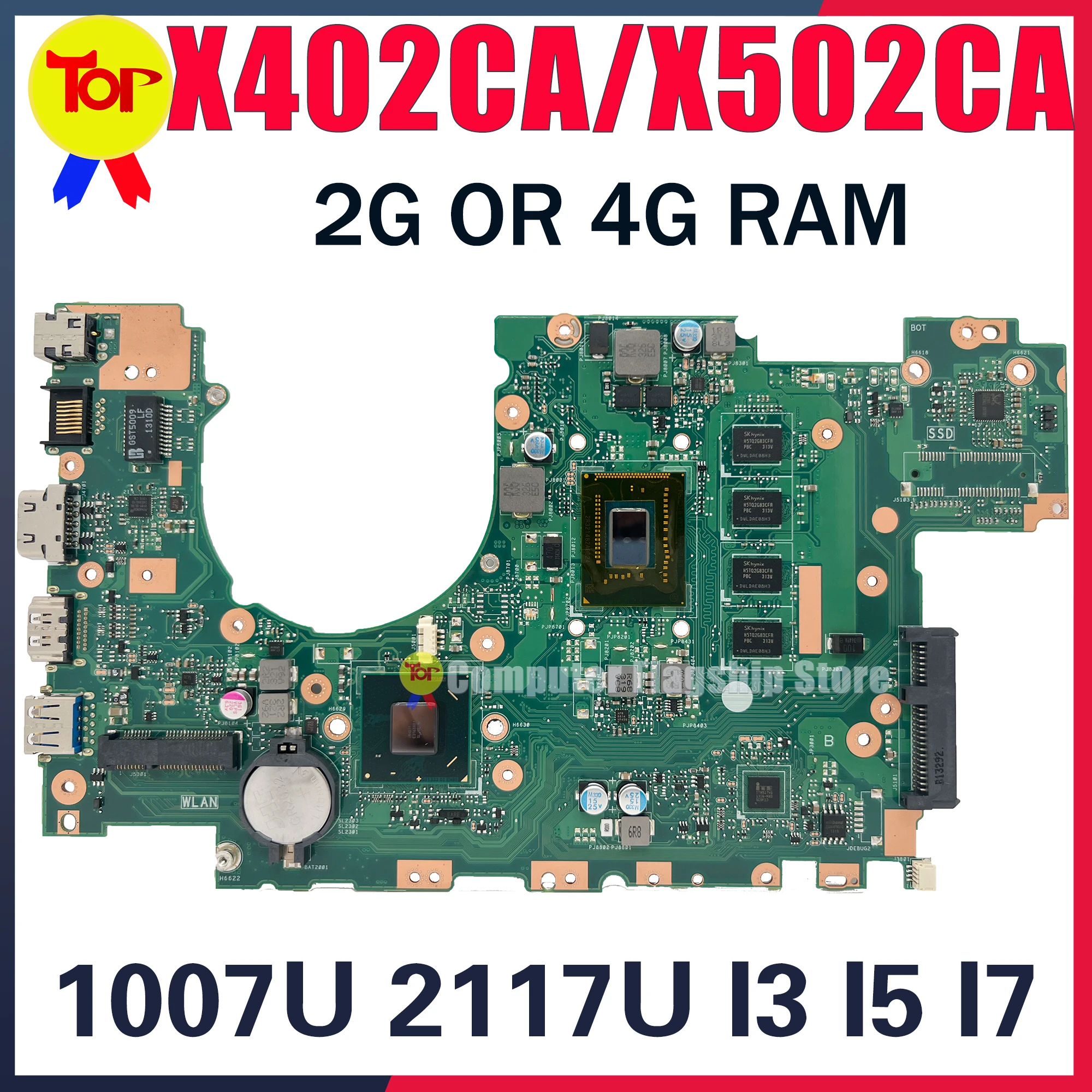 Материнская плата KEFU X502CA для ноутбука ASUS X402CA X502C X402C F502C F402C, материнская плата 2G или 4G-RAM 1007U 2117U I3 I5 I7, 100% рабочий