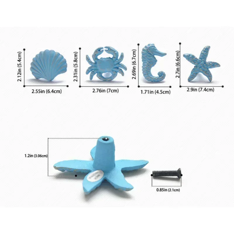 Manija de hierro fundido estilo océano Retro, manija de cajón de habitación mediterránea para niños, manija de armario nórdico de un solo orificio con forma de estrella de mar, 1-4pec