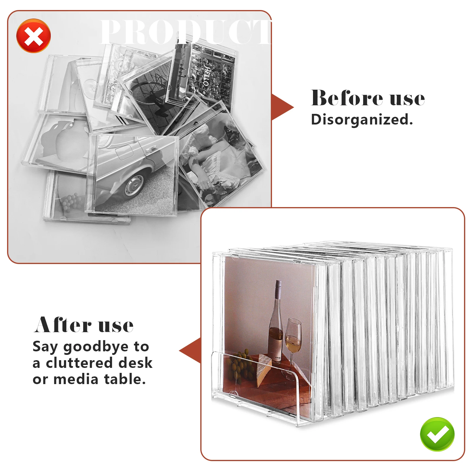 2개 투명 아크릴 CD 홀더 DVD 디스플레이 랙 7 슬롯 바이닐 레코드 스탠드 오거나이저 미디어 선반 아크릴 CD 보관함 트레이