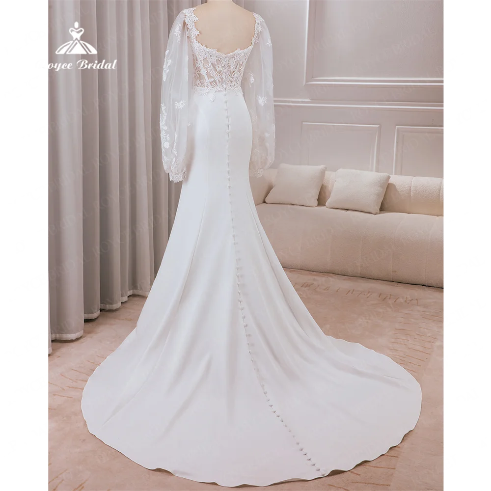 Roycebridal lange Ärmel quadratischer Kragen Brautkleid Spitze Kapelle Zug Brautkleid vestidos novias bodarobe de mariéevesti