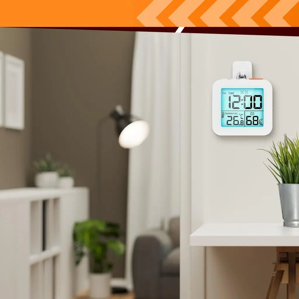 Modern Digital Alarm Clock with Humidity Monitor Timer Wall Clock for Bathroom Bedroom or Kitchen