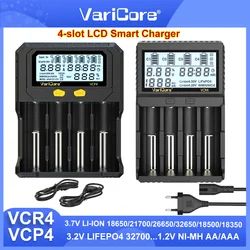 VariCore VCP4 VCR4 LCD Smart Charger 18650/21700/26650 Li-ion 3.7V LiFePO4 3.2V NiMH/Cd 1.2V AA AAA Universal Battery Charger