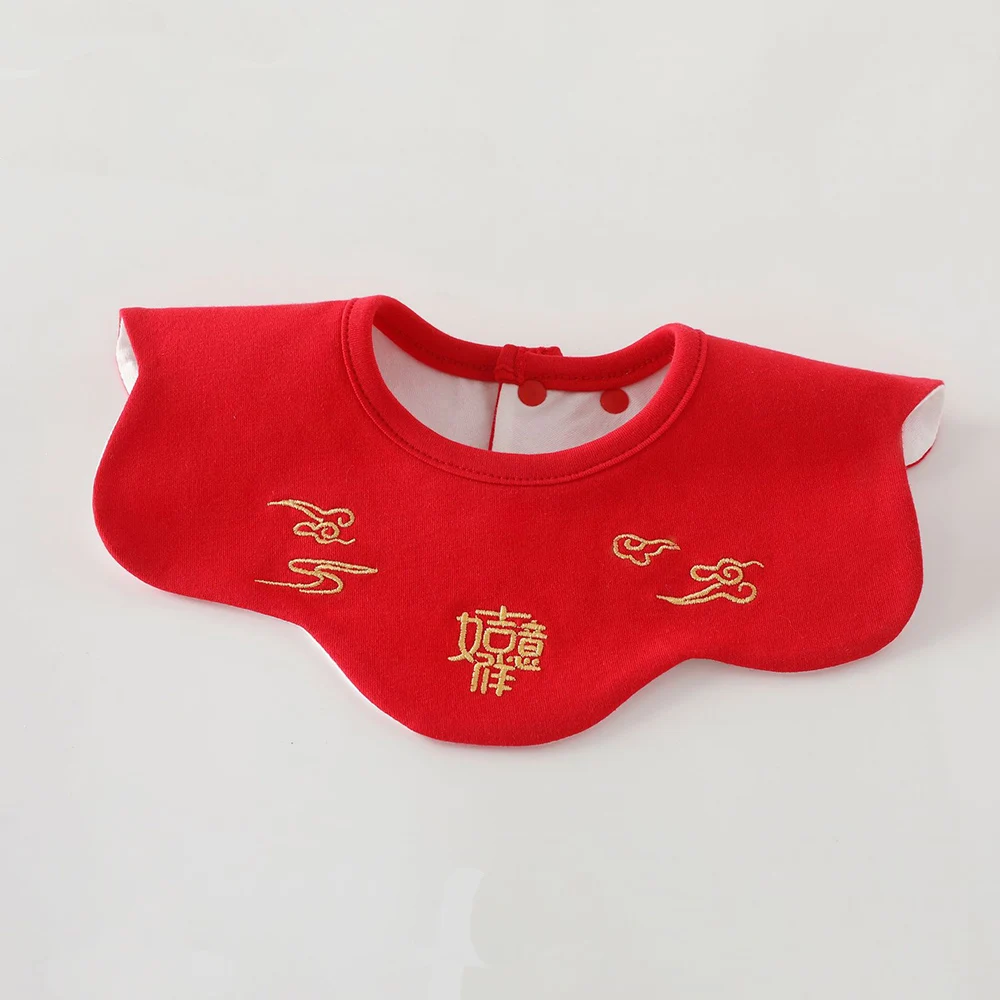 مرايل حمراء للأطفال حديثي الولادة من عمر 0 إلى 3 سنوات مطرزة بالقطن 100% للفتيات والأولاد 360 درجة °   مرايل قابلة للتعديل