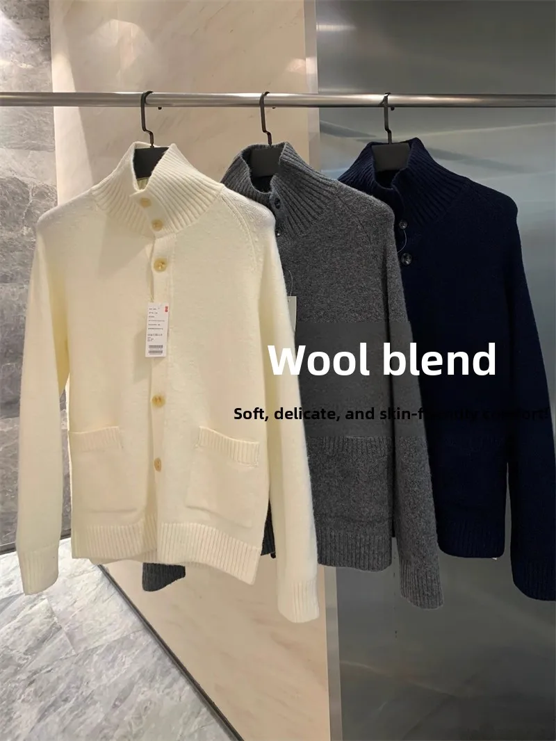 

Свободный вязаный свитер-пальто унисекс в винтажном стиле из смесовой шерсти с длинными рукавами и высоким воротником, теплый и дышащий