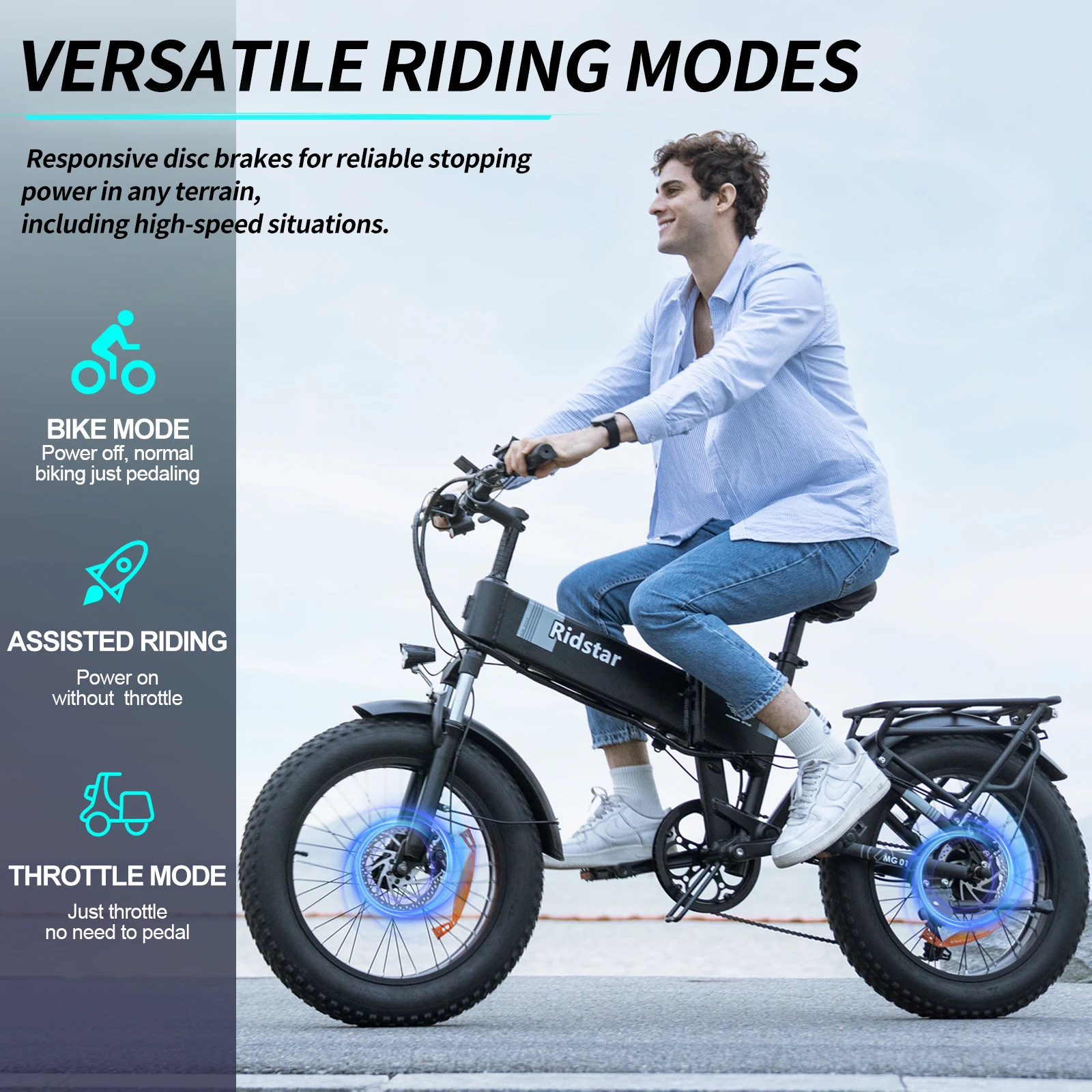 

Ridstar H20PRO 2000W 48V 23AH Folding Electric Bike for Adults 31MPH 50Miles 20" Fat Tire City Commuter E-Bike Foldable Bicycle