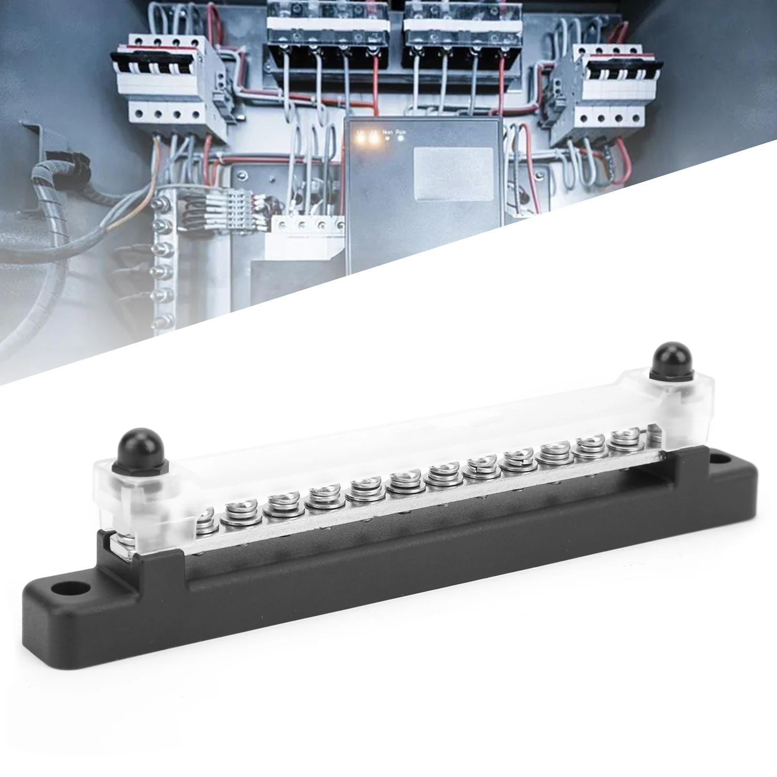 12 Terminal Bus Bar 150A BusBar Block with Transparent Cover for Car Boat Marine Caravan RV