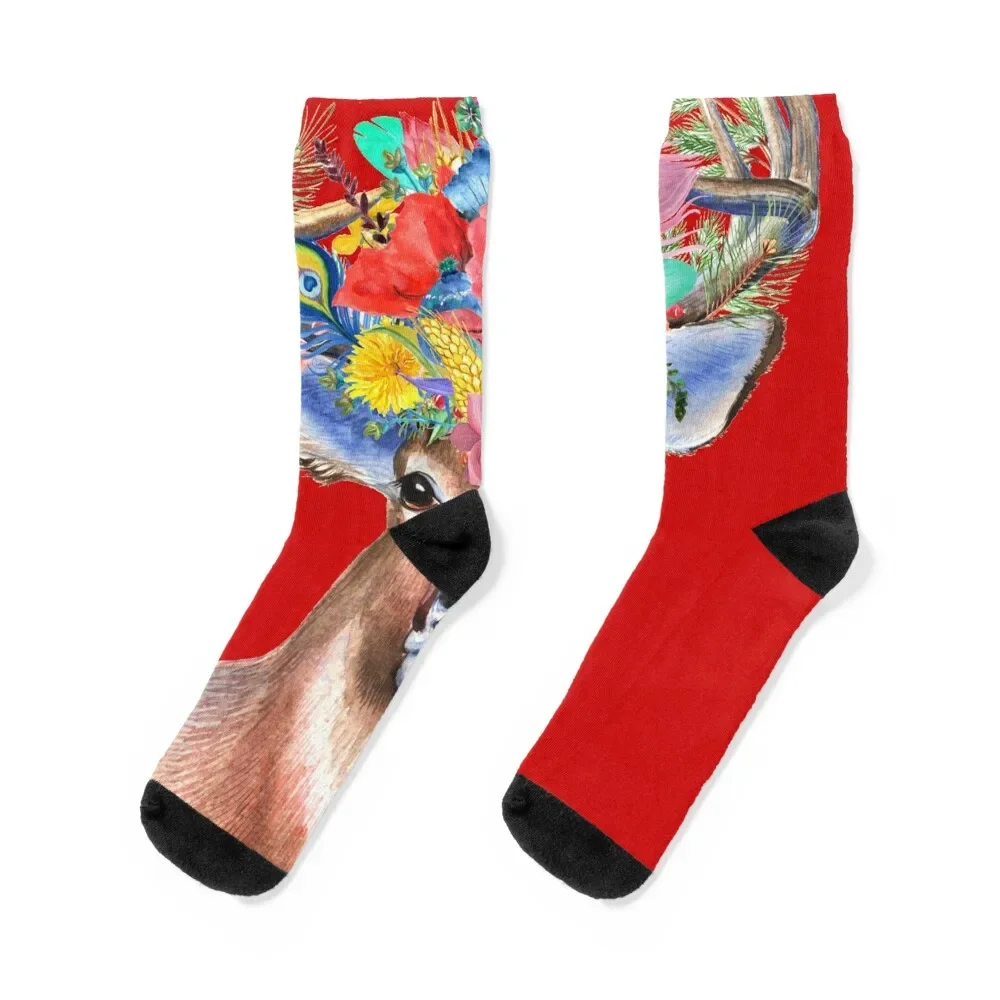 

Stag with flowers Socks custom funny gift Men's Socks Luxury Women's