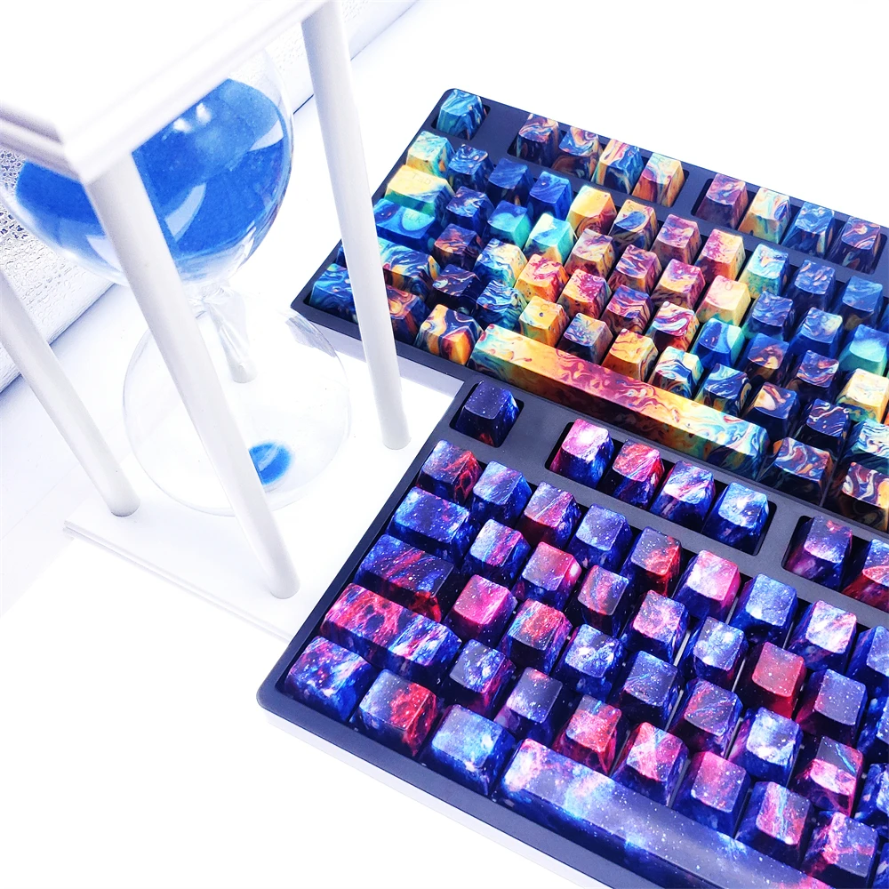 Céu Estrelado-Teclado Mecânico Personalizado, Teclado Mecânico, Keycaps, Transferência de Água, Luz Positiva, 87/104